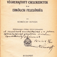 Komócsy egyik tanulmányának dedikált példánya.