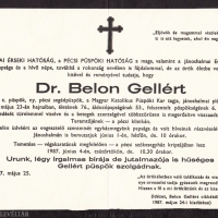 Belon Gellért gyászjelentése.
